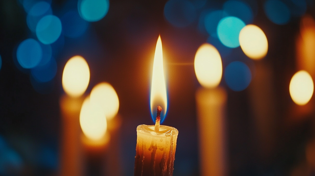 Close-up of one bright candle flame in focus with other dimmer candles blurred, symbolizing finding clarity and making choices in complex life situations via Qi Men Dun Jia.